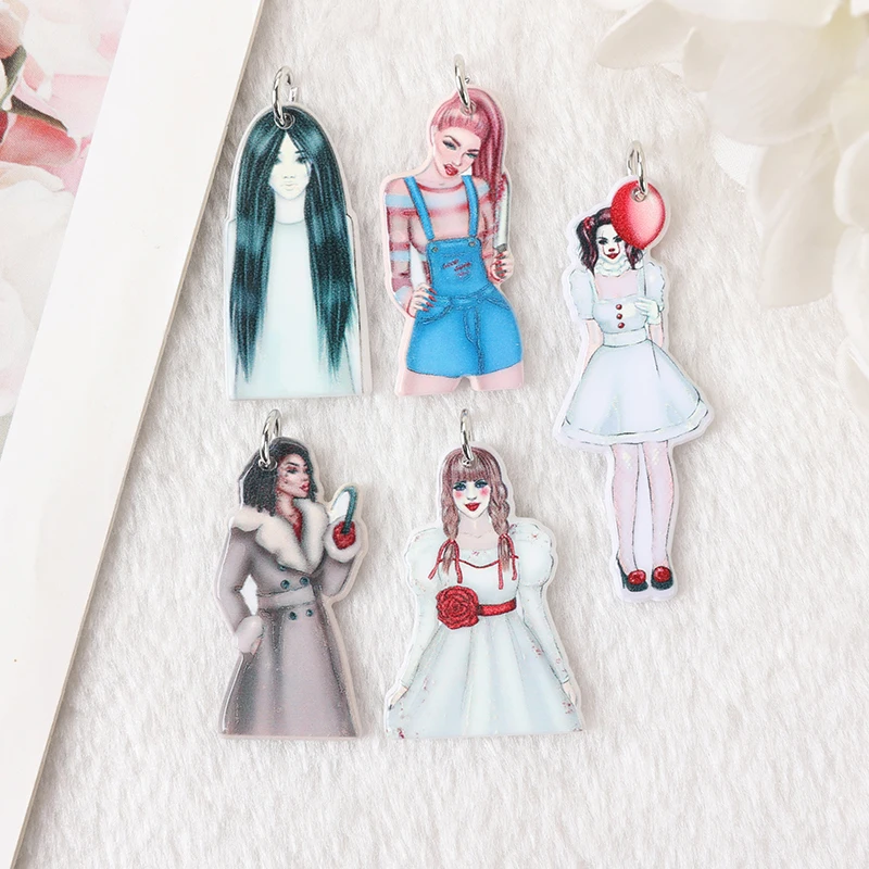 

10Pcs Spooky Halloween Charms Ghost Woman Clown Girl For Earring Keychain Pendant Necklace Diy Making