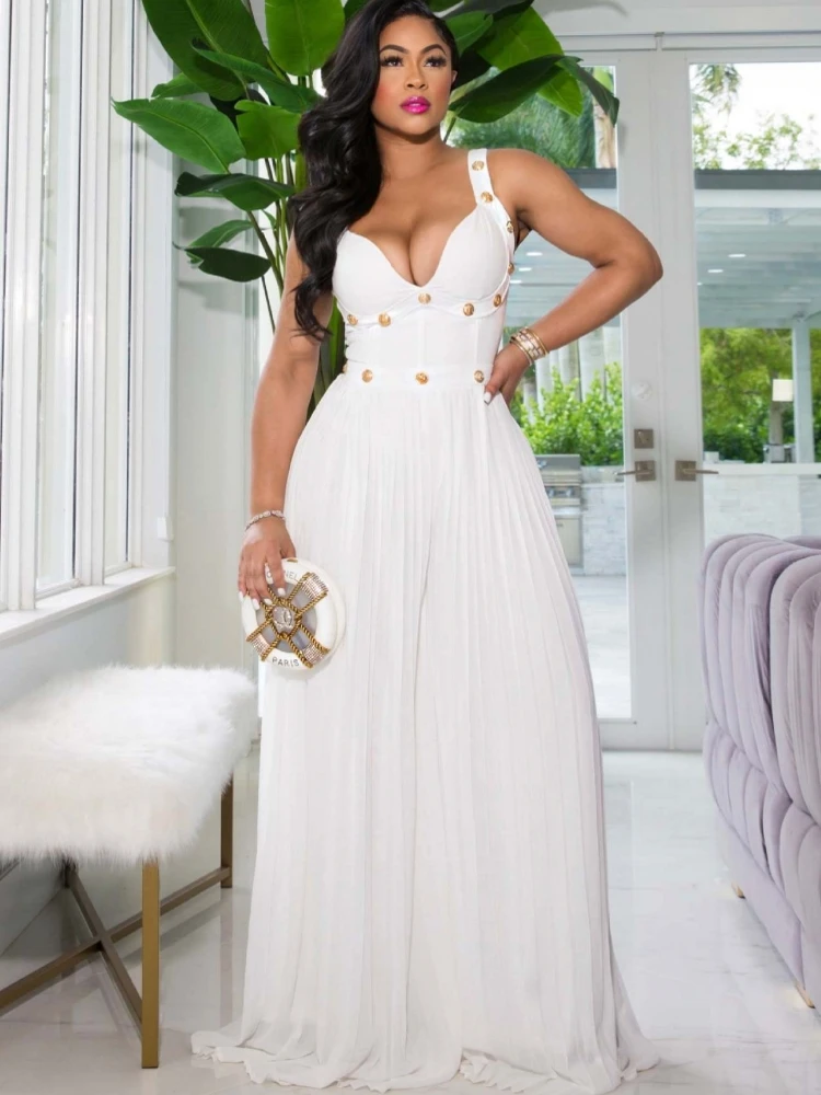 

Africa Sexy Fashion Pleated Jumpsuit Dashiki African Dress Sleeveless Slim Solid Women's Summer New Beachwear Female 2022 New