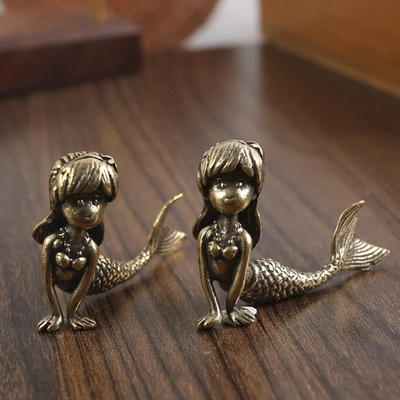 

Vintage Brass Mermaid Ornaments Daughter of The Sea Home Living Room Office Desktop Decorative Accessories Crafts Festivals Gift