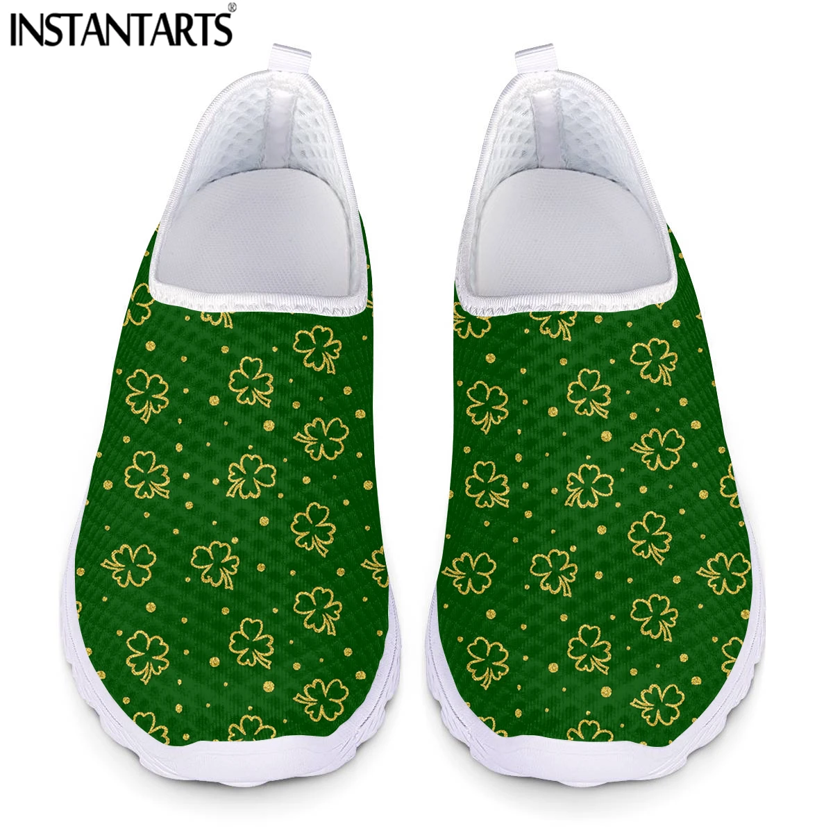 

INSTANTARTS 2022 Fashion Style Female Slip-on Flat Shoes Green St. Patrick's Day Design Women Mesh Sneakers Light Loafers femmes