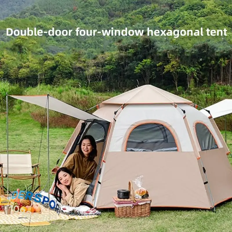 

3-4/5-8 People Outdoor Tent Hexagonal Automatic Tent Large Space Wilderness Rainproof Camping Tent Warm Convenient And Simple
