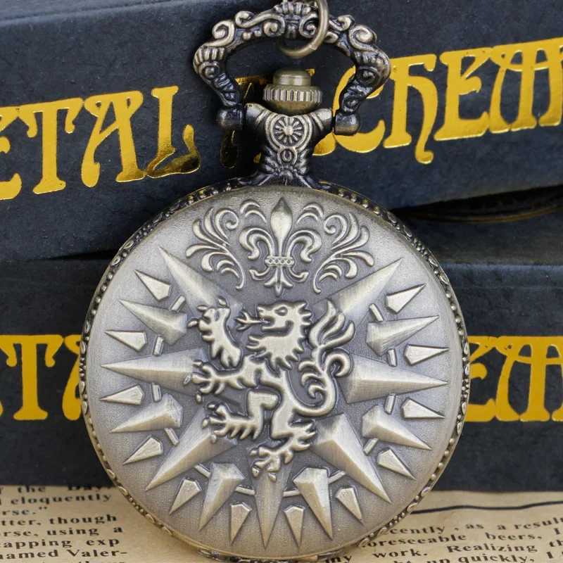 Ретро стиль ревущий лев значок кварцевые карманные часы ожерелье кулон мужчины