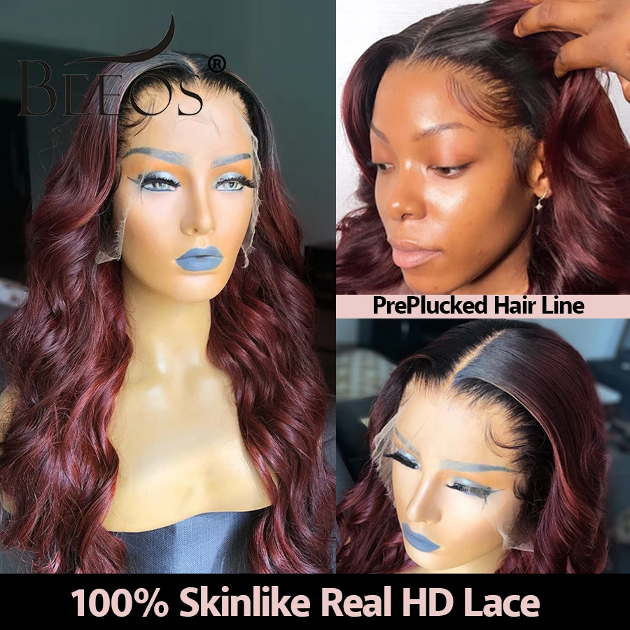 Skinlike Real HD 13x6 Lace Frontal Wig 5x5 HD Closure Wig 99J Ombre Burgundy Body Wave Lace Front Human Hair Wig Loose Wave