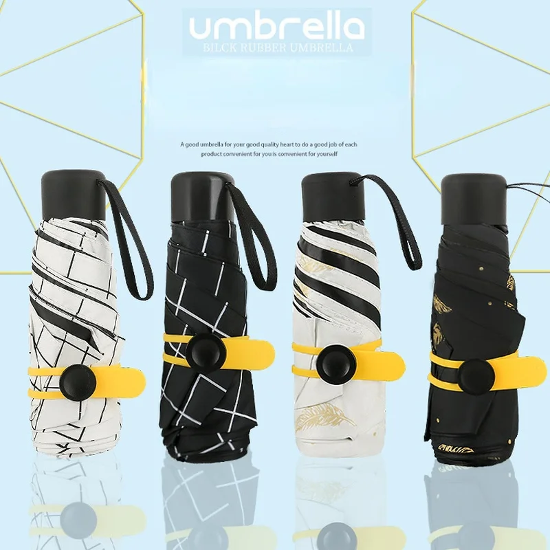 

Солнцезащитный Зонт с черным клеем, маленький зонтик от солнечного света и дождя, портативный карманный мини-зонтик с пятью складками для д...