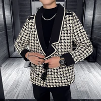 spring houndstooth mens blazers casual large lapel suit jackets oversized streetwear coats business social jacket male clothing