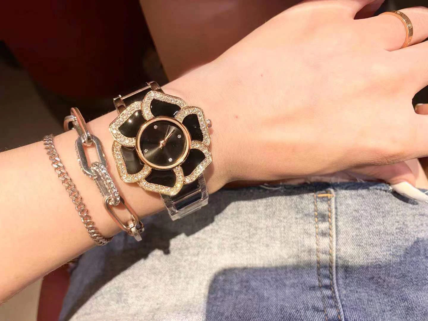 Top fashion Luxury brand watches for women Cermet strap Petal shape Simplicity waterproof quartz watch Diamond inlay enlarge