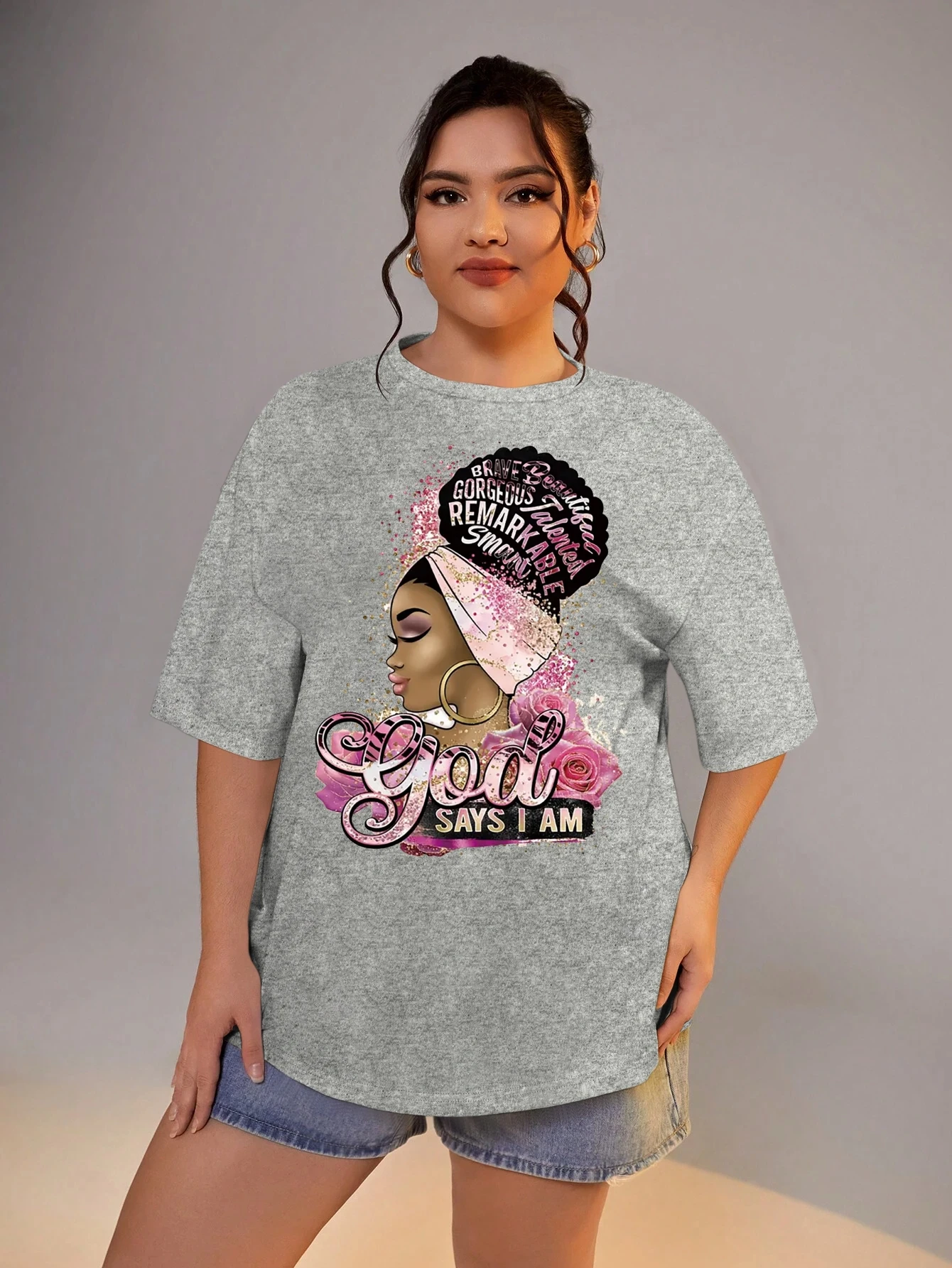 Футболка женская оверсайз с надписью God Said I Am модный топ большого размера уличная