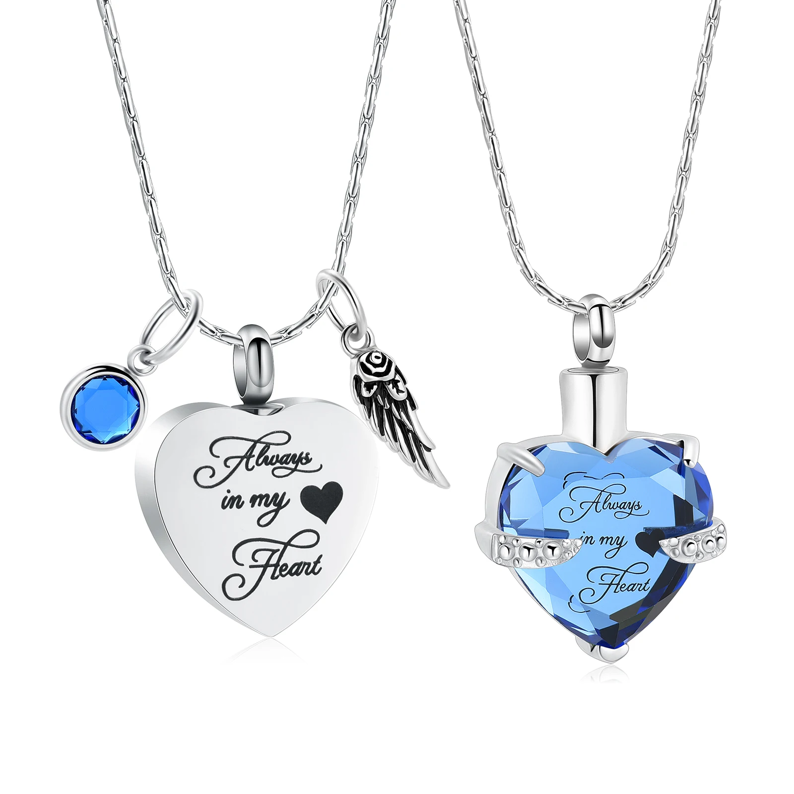 

Custom Fashion Creative Ocean Heart Necklace Exquisite Elegant Heart Angel Wings Colorful Crystal Pendant Gifts for Girls Women