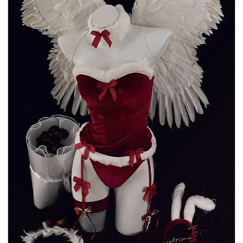 Красное рождественское нижнее белье с кроликом женское эротическое горничной