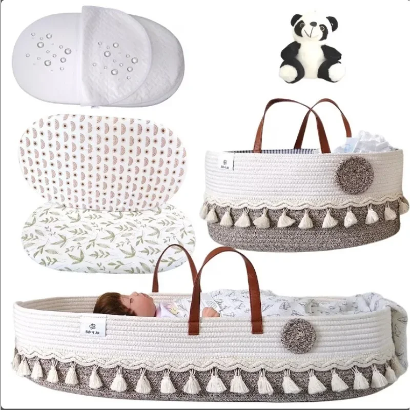 

Хлопковая веревка, подходящая цвету корзина для хранения, детская портативная корзина для сна, портативная детская кровать для новорожденных