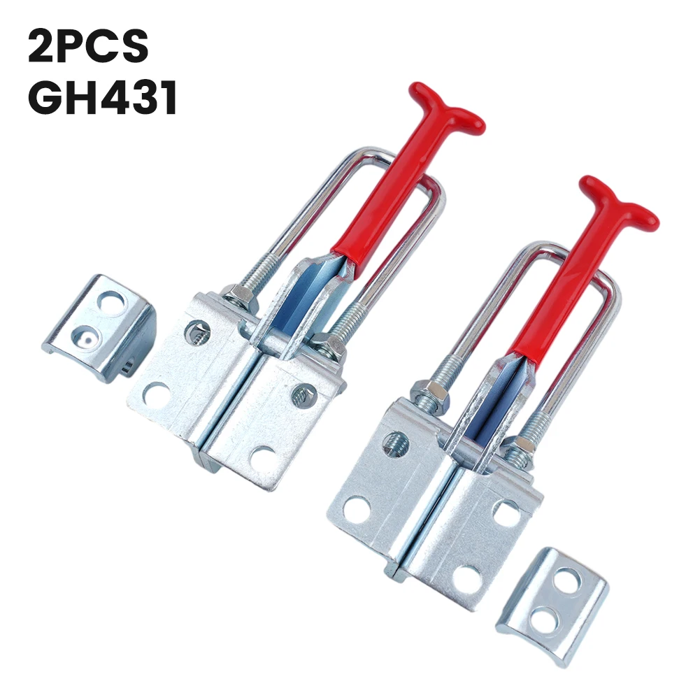 

2pcs GH-431 Quick Release Latch Toggle Clamps 318Kg/701Lbs Holding Capacity U-shaped Clamping Bar Red Vinyl Hand Grips Hand Tool