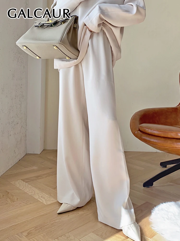 

GALCAUR Solid Color Pants For Female High Waist Loose Women's Casual Wide-legged Straight Trousers Fashion Streetwear 2021
