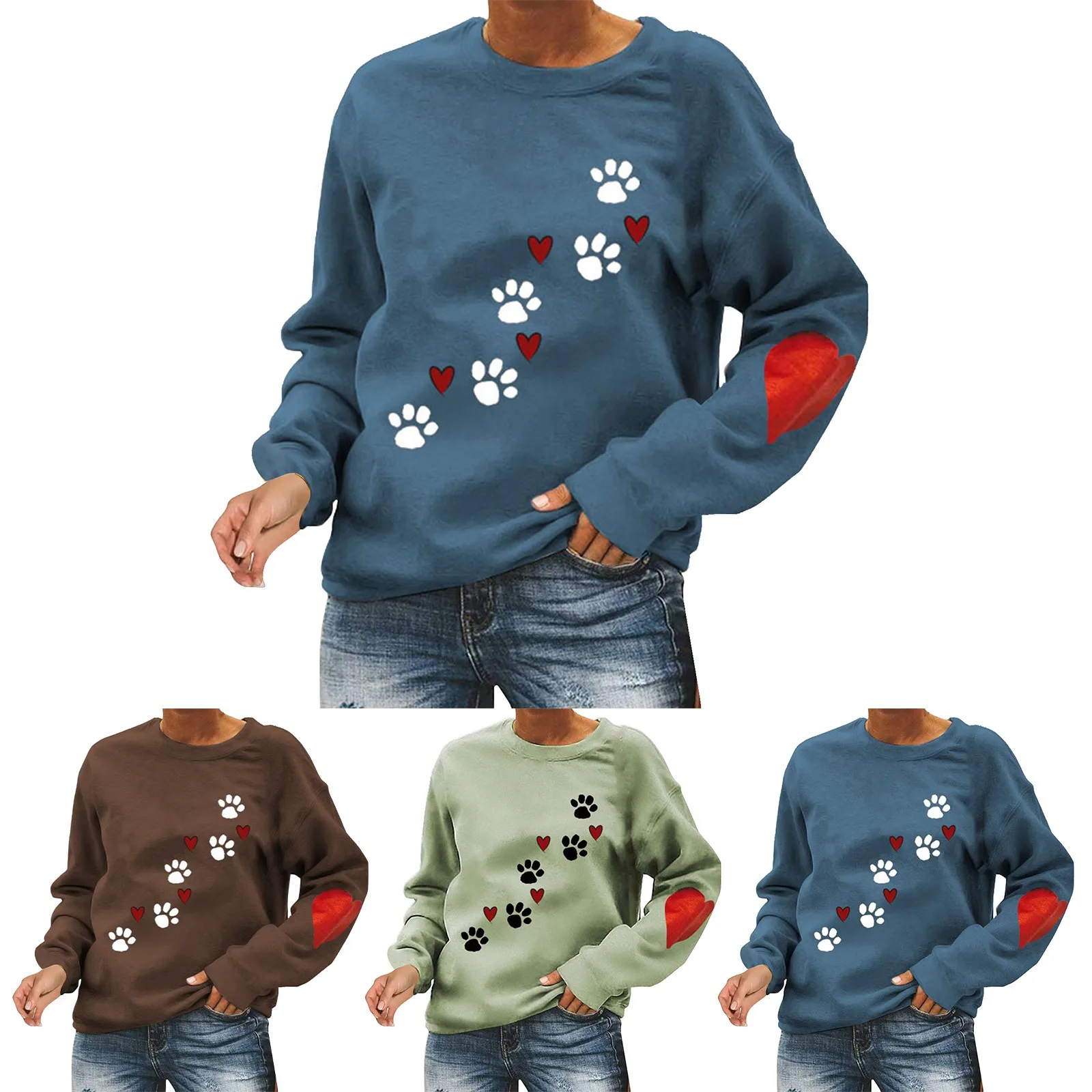 

Women's Love Dog Print Round Neck Fashion New Long Sleeve Loose Sweater Womens Tops for Work Tatte Top Juniors Blouses