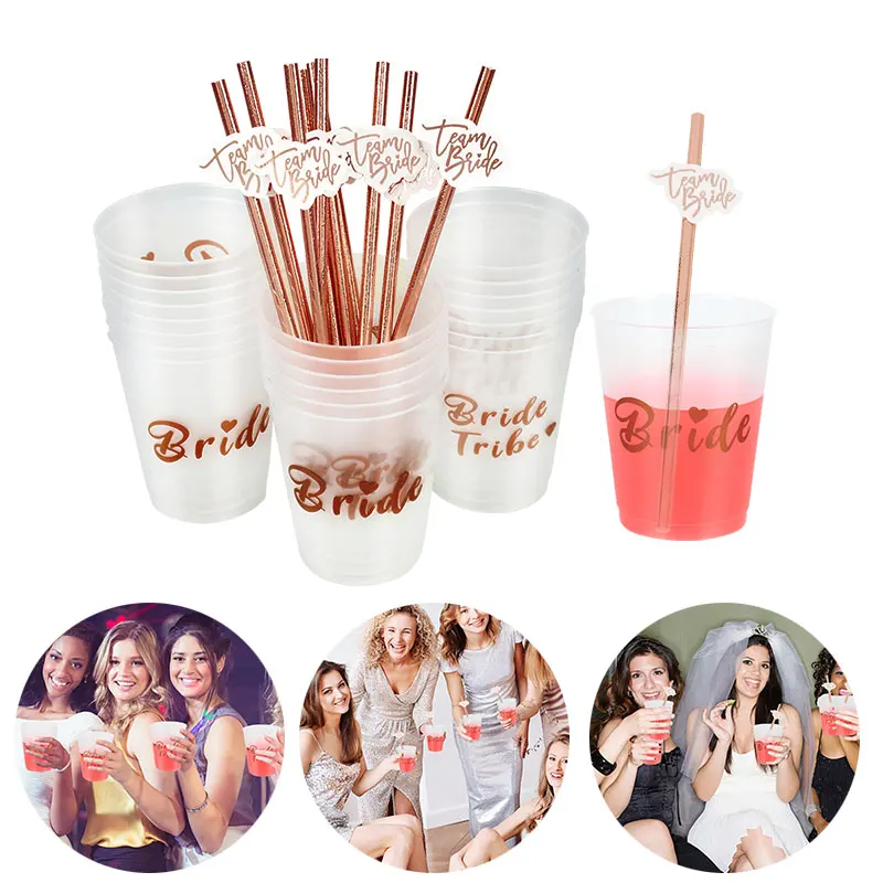 

Bachelor Party Cup Straws Rose Gold Hen Party Straw Cup Decoration Bride Sticker Straws Tableware Drink Straws Wedding Supplies