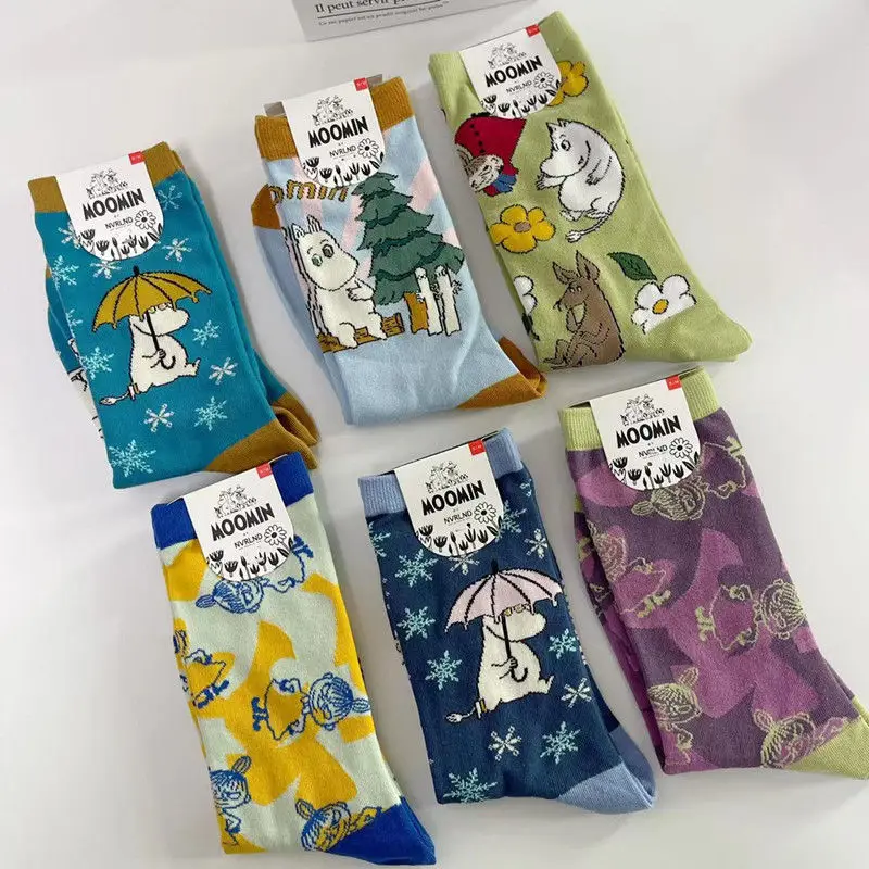 

1 Pair TAKARA TOMY Moomins Women Socks Cartoon Personality Skateboard Socks Anime Middle Tube Cotton Socks