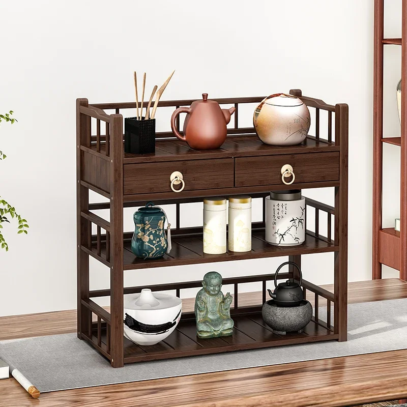 Blat Bogu Bambusowy stojak - półka na filiżanki do przechowywania zestawu herbaty czajniczek z fioletowej gliny Kung Fu chiński uchwyt kubek