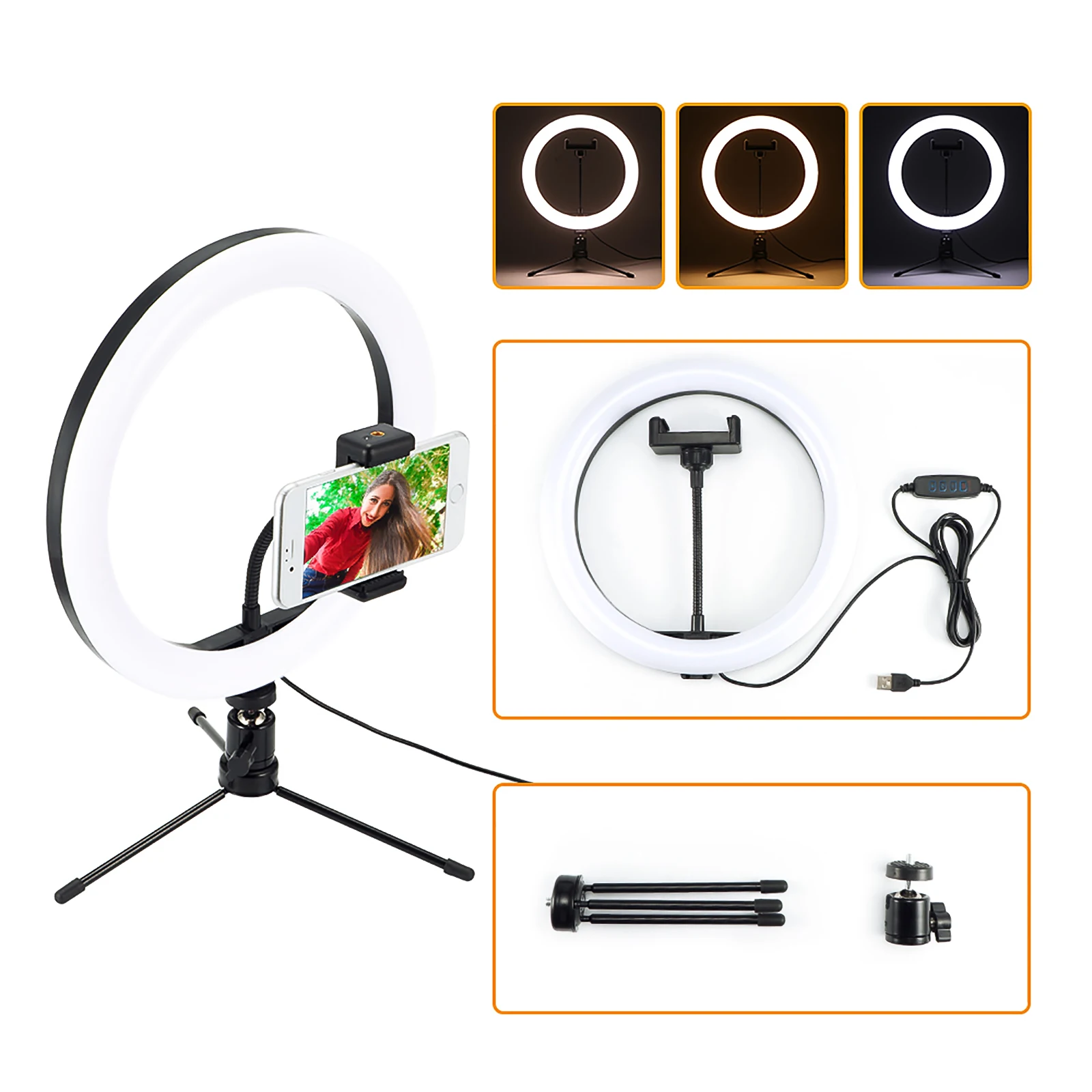 

10" 26cm LED Selfie Ring Light Photography Video Light RingLight Phone Stand Tripod Fill Light Dimmable Lamp Trepied Streaming