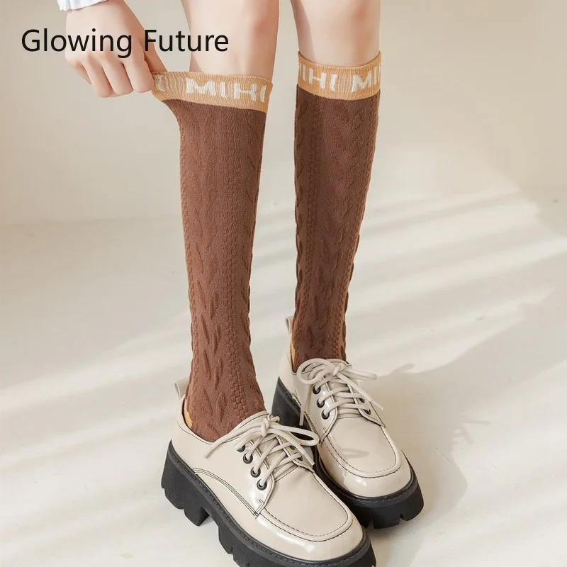 

Женские Длинные жаккардовые носки в стиле ретро, модные хлопковые носки до середины икры в корейском и японском стиле, чулки Lolita JK, милые женские чулки Kawaii Sox