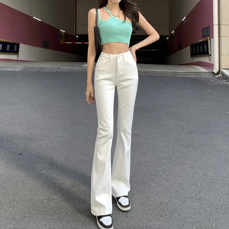 Gasparine Skinny Flare Jeans Women High Waist Slim Elastic Denim Pant Korean Fashion Casual Ladies Trousers Mom Jeans Streetwear