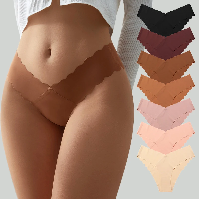 

3pcs/set Ruffles V Seamless Panties Summer Super Thin Low Waist Ice Silk Women's Underwear Soft Female Briefs String Sexy Hot