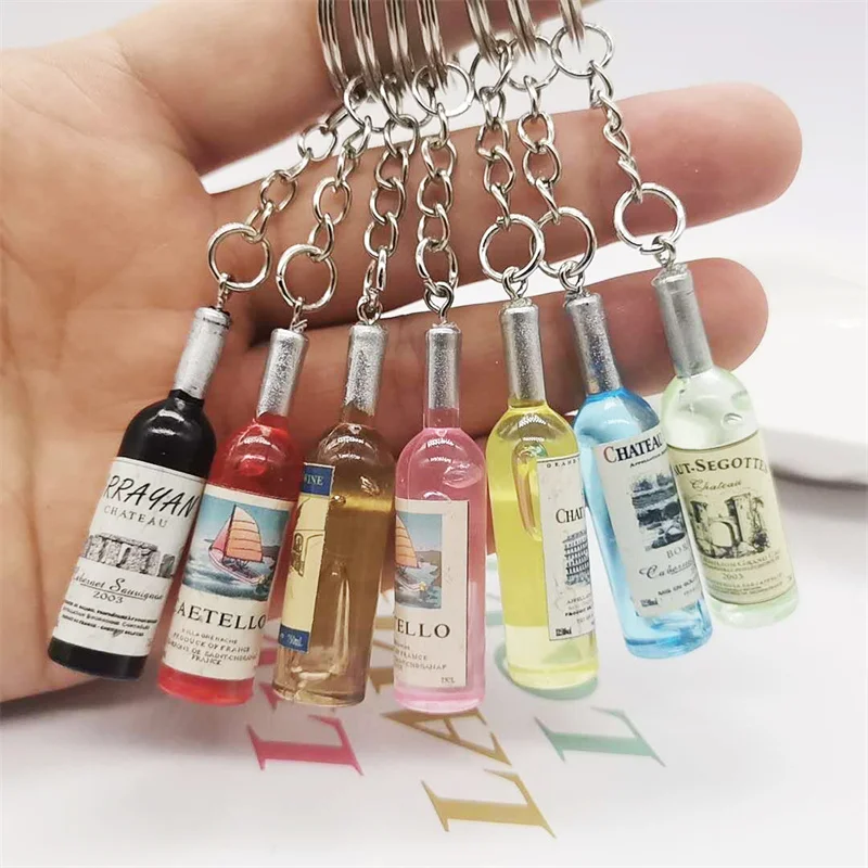 

Funny Creativity Bottle Key Chain Imitation Red Wine Bottle Keychain Bag Hanging Craft Gifts Jwelry Bottle Of Wine Keychains