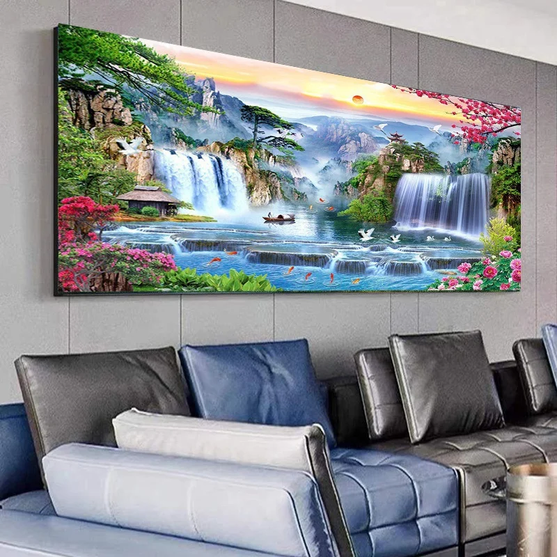 

Пейзаж настенная живопись 5d полные наборы для алмазной живописи водопад закат Алмазная вышивка крестиком Гостиная Спальня Дом обман