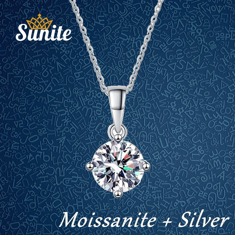 

Sunite 1.0ct 0.5ct Moissanite Diamond Round Necklace Pendant For Women Gold Plated 925 Sterling Silver Free Shipping Party Gift