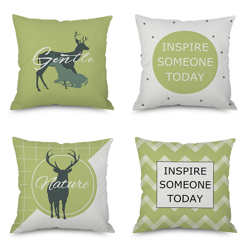 

Simple Small Fresh Geometric Polyester Pillowcase Cartoon Deer Green Print Cushion Cover Decorative Pillowcase