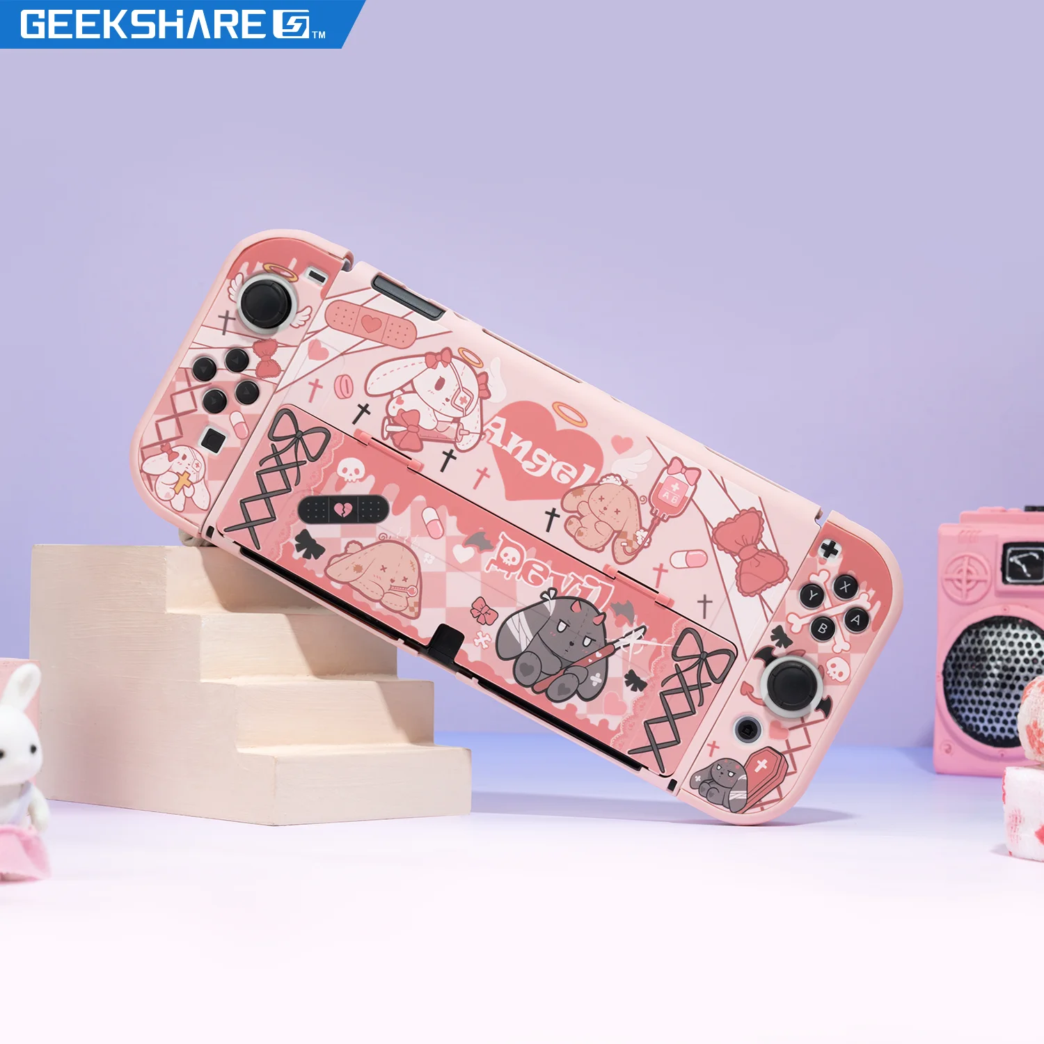 

Чехол GeekShare Nintendo Switch на органических светодиодах, готический кролик, мультяшный милый переключатель на органических светодиодах, защитный ...