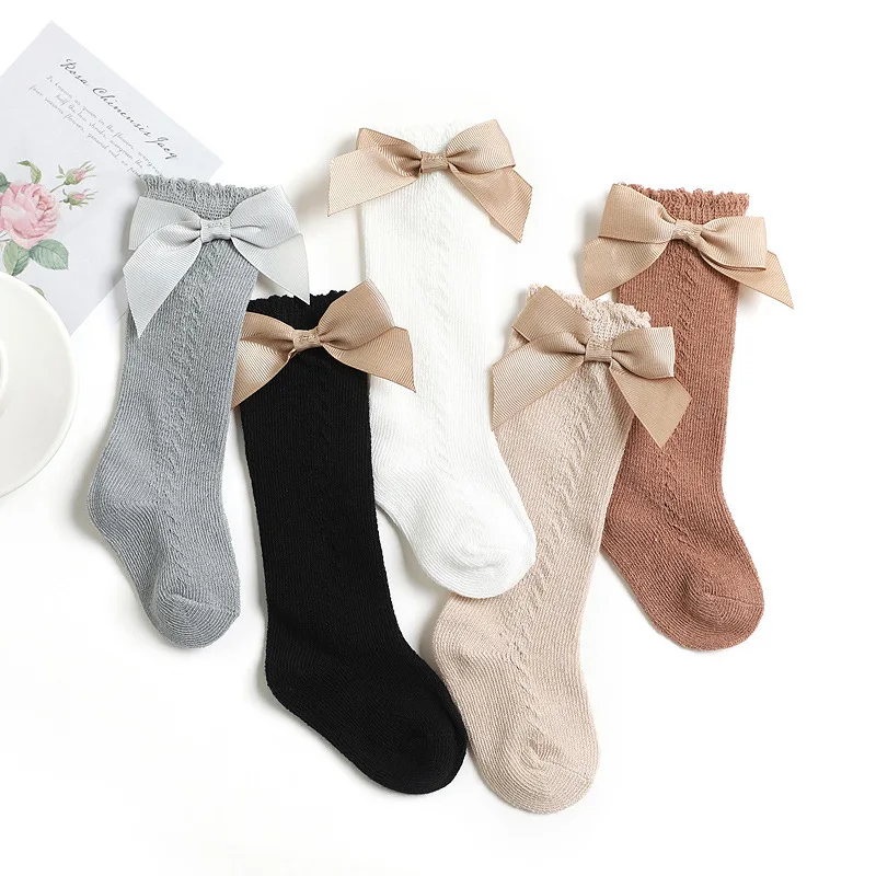 

Children Girls Royal Style Bow Knee High Mesh Breathable Socks Baby Toddler Bowknot In Tube Socks Kid Hollow Out Sock 0-6 Years