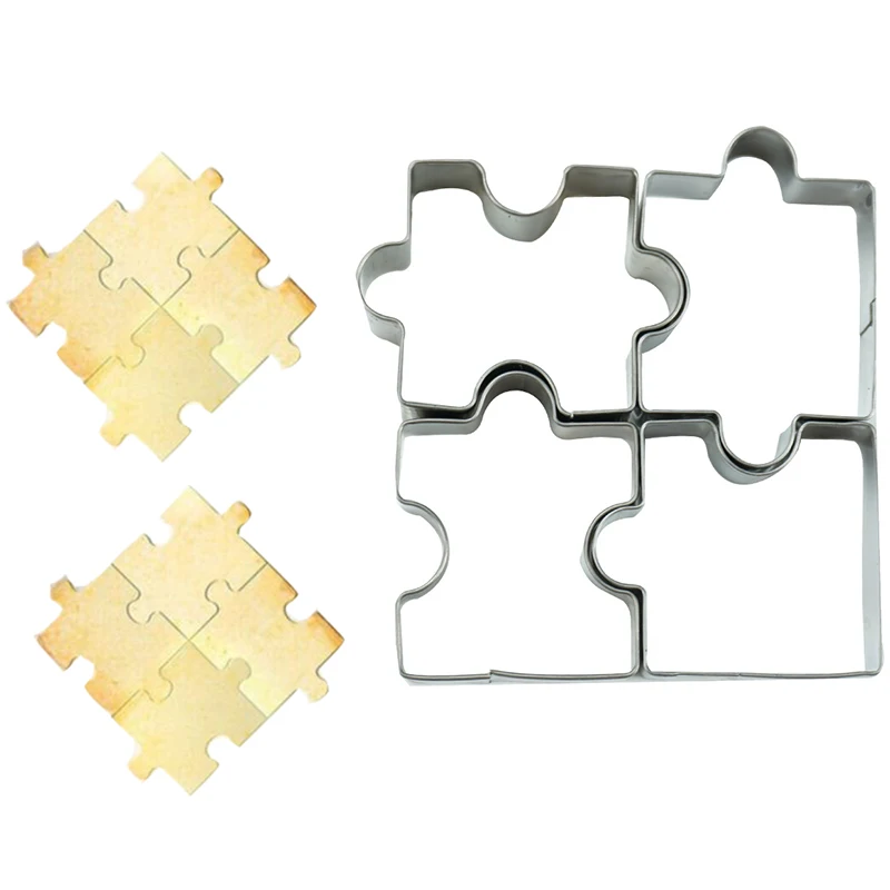 

4Pcs/Set 3D Stainless Steel Cookie Puzzle Shape Cookie Cutters Toast Cutter DIY Biscuit Dessert Bakeware Cake Fondant Mold Tools