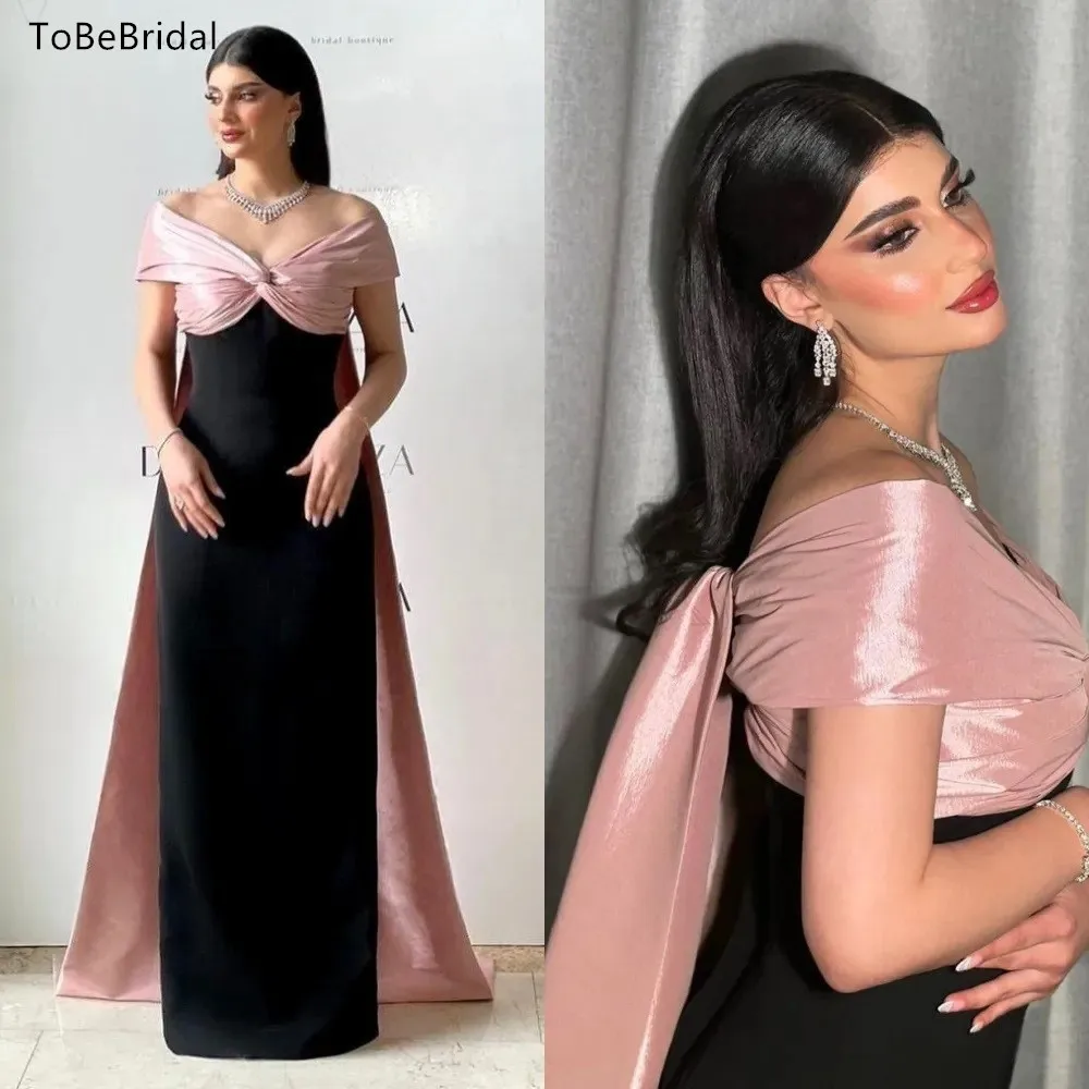 

Modern Formal Prom Dress 2023 Off Shoulder Satin Bow Tie Slim Fit Long Celebrity Party Gown Dubai Arab Women's Vestidos De Noche