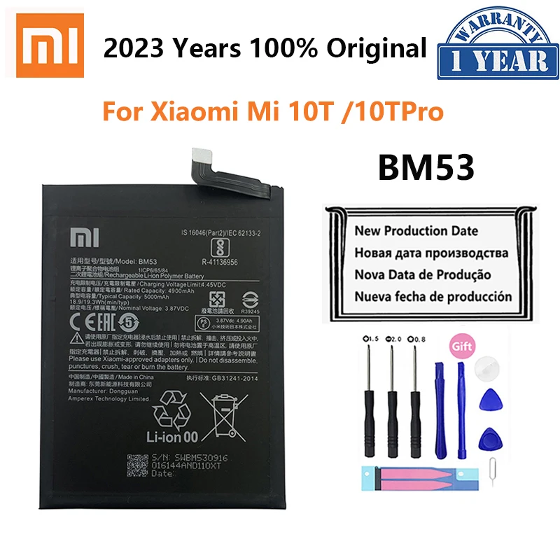 

100% Оригинальный аккумулятор для телефона BM53 5000 мАч для Xiaomi Mi 10T Pro 10T Pro мобильный телефон, сменные батареи, батарея