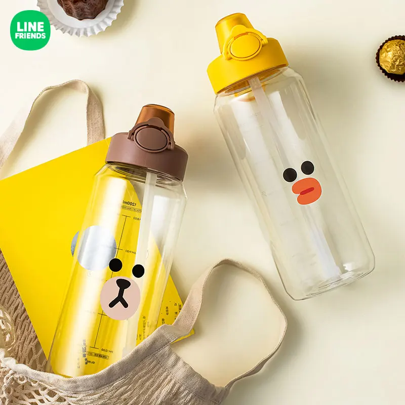 

Line Friends Kawaii Anime Brown Bear Sally Sports Water Bottle with Straw Outdoor Portable Water Bottle Large Capacity Cup Gift