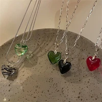 green black zebra striped glass heart pendant titanium steel necklace ladies necklace unusual chain aesthetic jewelry