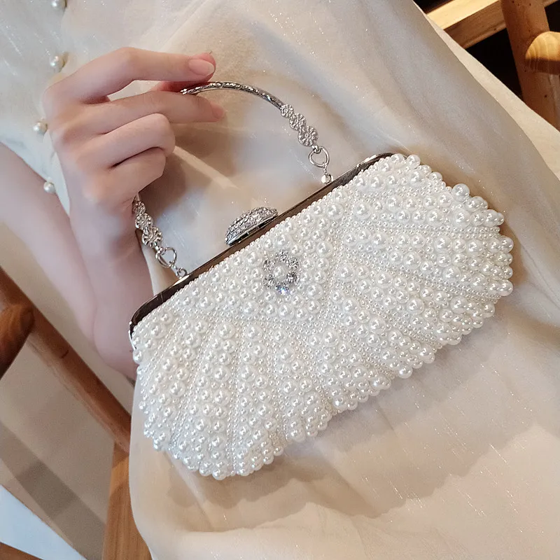

2022 New Pearl Bag Banquet Clutch Korean Style Women's Diamonds Bag Crossbody Chain Pouch Dress Bridal Bags
