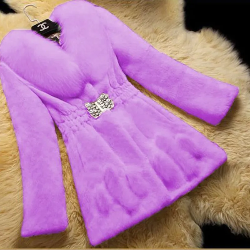 2022 Fashion Winter Faux Rabbit Fur Grass Jacket Women's  5XL Warm Slim Mid-length Coat Female Winter Parkas Outwear