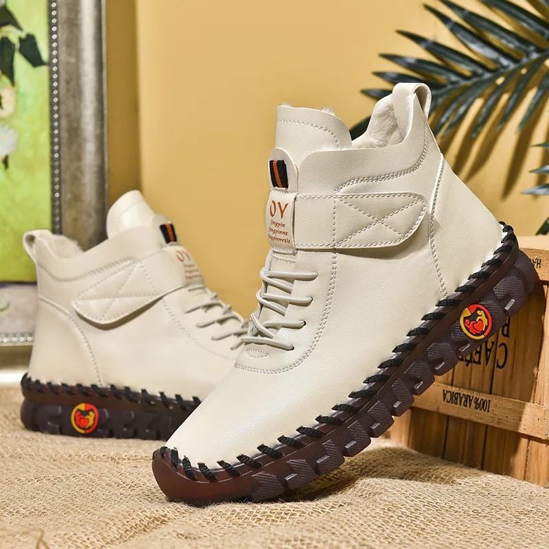 

2023 Fur Thick Women's Short Leather Boots Ladies Furry Orthopedic Shoes Woman Winter Waterproof Snow Boot Botas Mujer