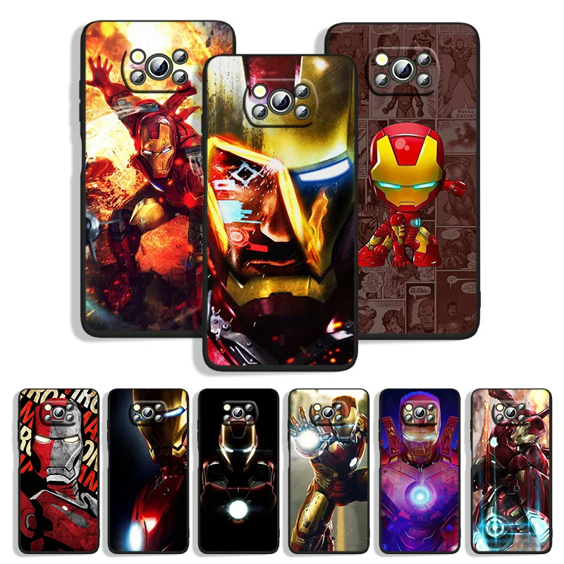 

Marvel Superhero Lron Man Phone Case For Xiaomi POCO C55 C40 C3 M5 M4 M3 F4 F3 F2 X5 X4 X3 X2 GT Pro NFC Black Soft Cover