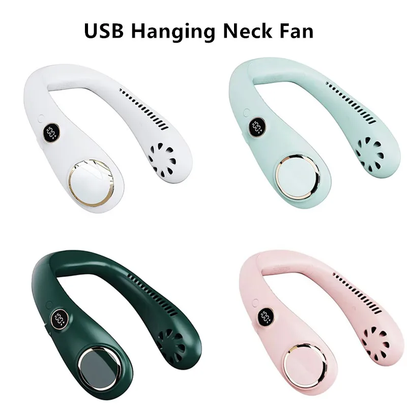 

NEW USB Rechargeable Hanging Neck Fan Portable Bladeless Fan Personal Wearable Neckband Leafless Fan Mini Necklace Fan