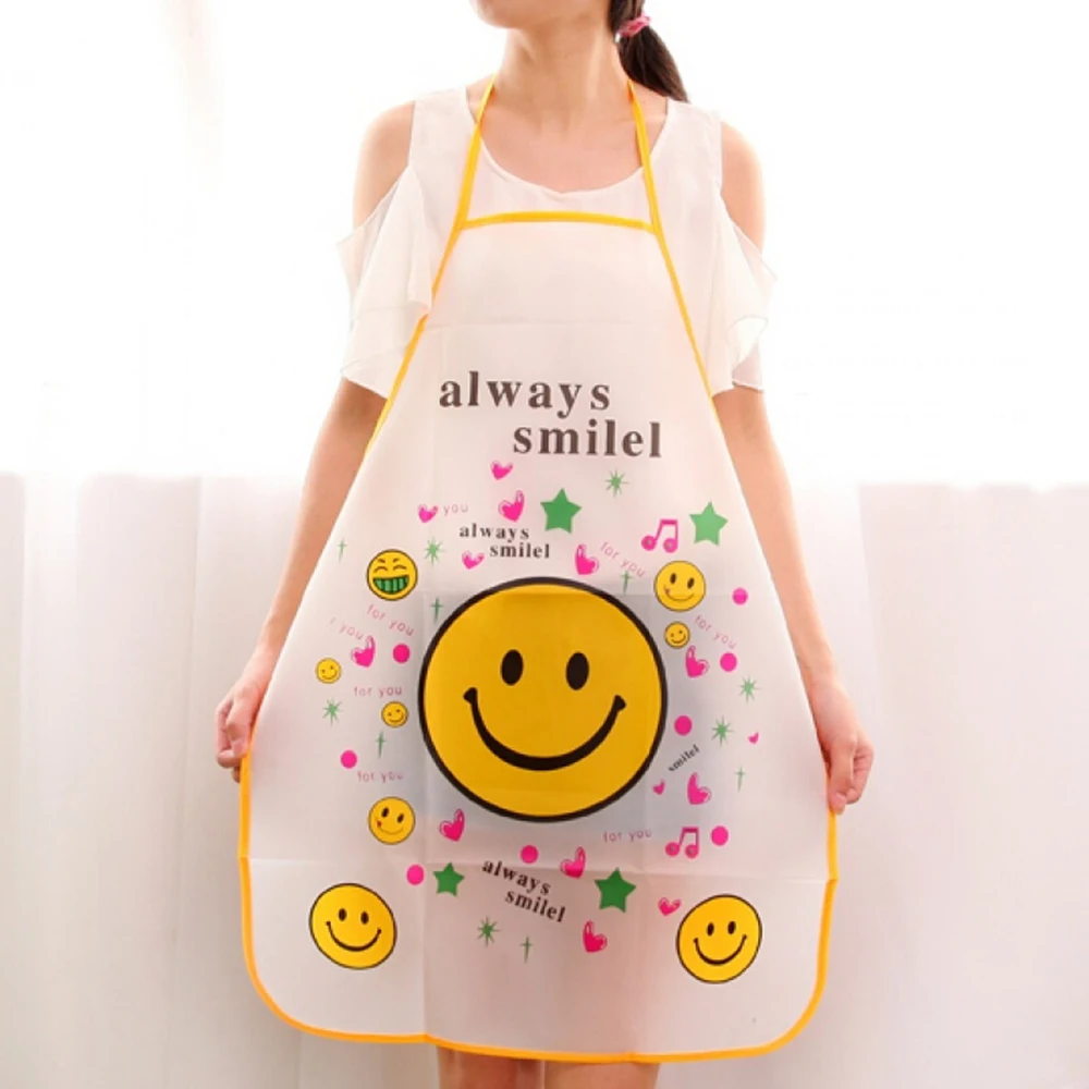 70x50cm Cute Kitchen Household Adult Antifouling Apron Sleeveless Waterproof PVC Cartoon Printed Women Aprons Cleaning Accessory