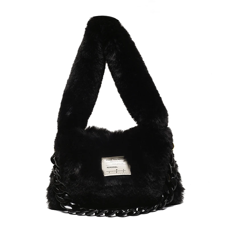 Fashion Plush Tote Bags Big Chains Women's Bag 2022 Trend Soft Fluffy Female Bag Winter Furry Handbag Designer Fur Shoulder Bag
