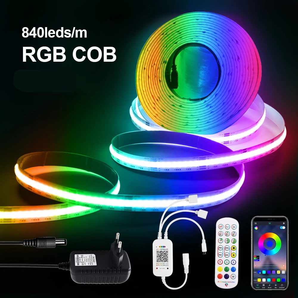 WIFI Bluetooth APP Control RGB COB LED Strip DC 12V 24V 840LEDs/M TV BackLight Room Decoration Led Tape Diode Flexible Ribbon