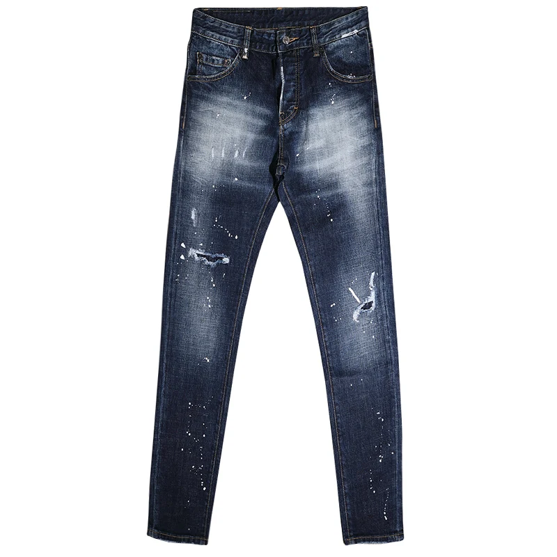 High Street Fashion Men Jeans Retro Blue Elastic Slim Fit Ripped Jeans Men Buttons Trousers Vintage Designer Brand Pants Hombre