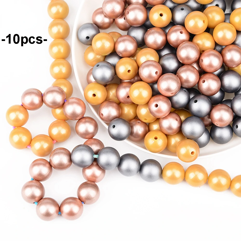 

10pcs 12/15/19mm Metallic Silver Print Silicone Beads Teething Beads DIY Chewable Babies Accessories BPA Free Baby Teether