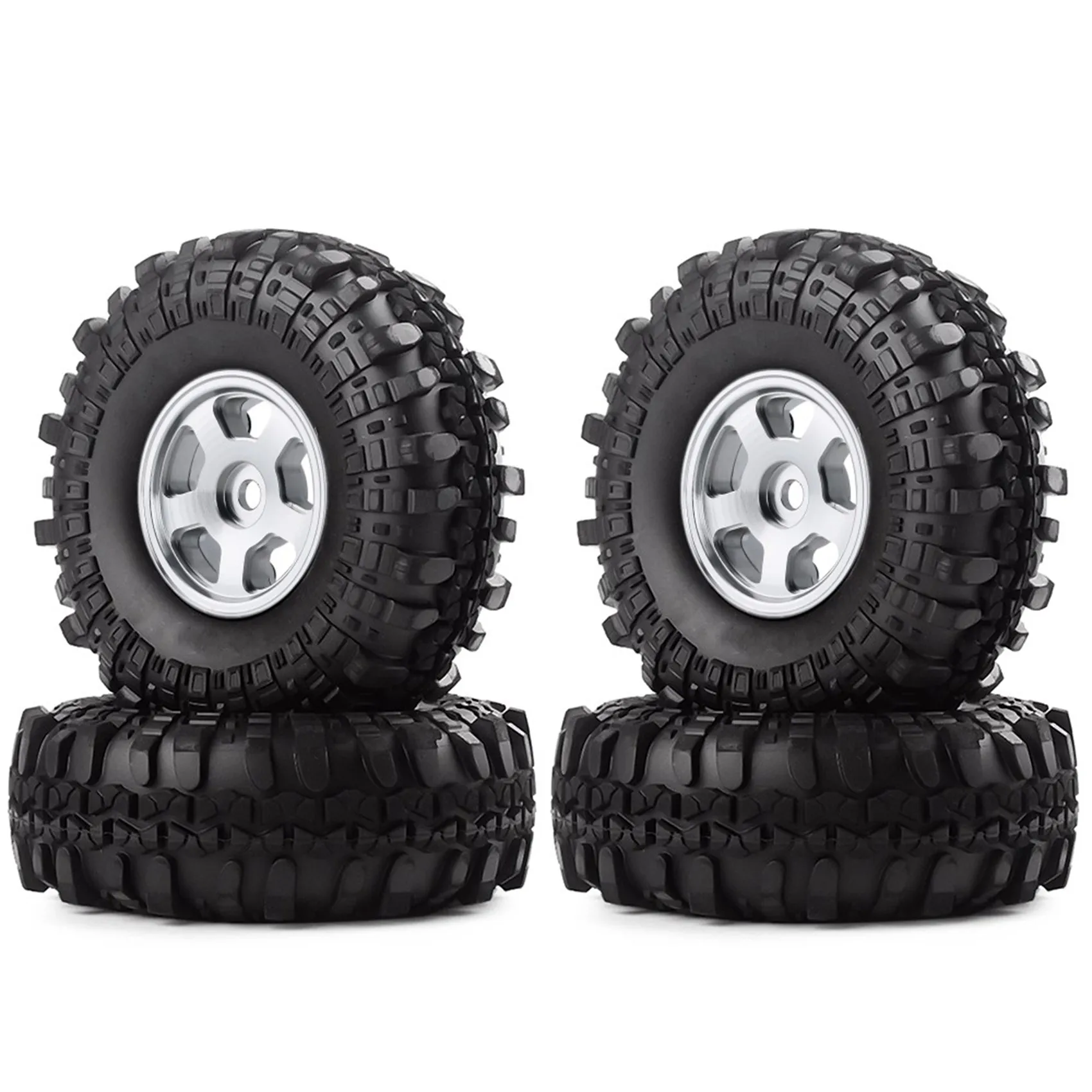 

for Axial SCX24 1/24 RC Crawler Car 4PCS 1.0 Metal Beadlock Wheel Rims Tire Tyres Set Upgrade Parts Accessories,Silver