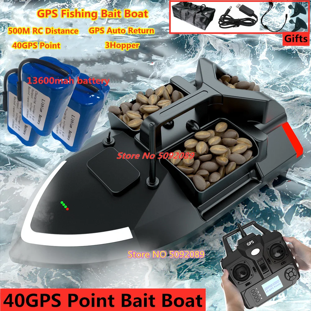 

40 Points GPS Fishing Bait Boat GPS Auto Return RC Nest Boat 2KG Loading 500M Distance With Night Lights For Fishing Fish Finder