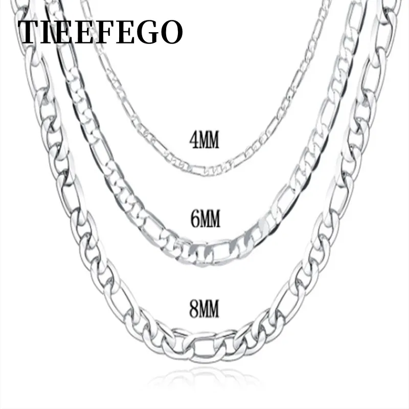

TIEEFEGO Men's 925 Sterling Silver 4MM/6MM/8MM Curb Cuban Chain Necklace 16-30 Inch for Man Women Fashion Jewelry Necklace Gift