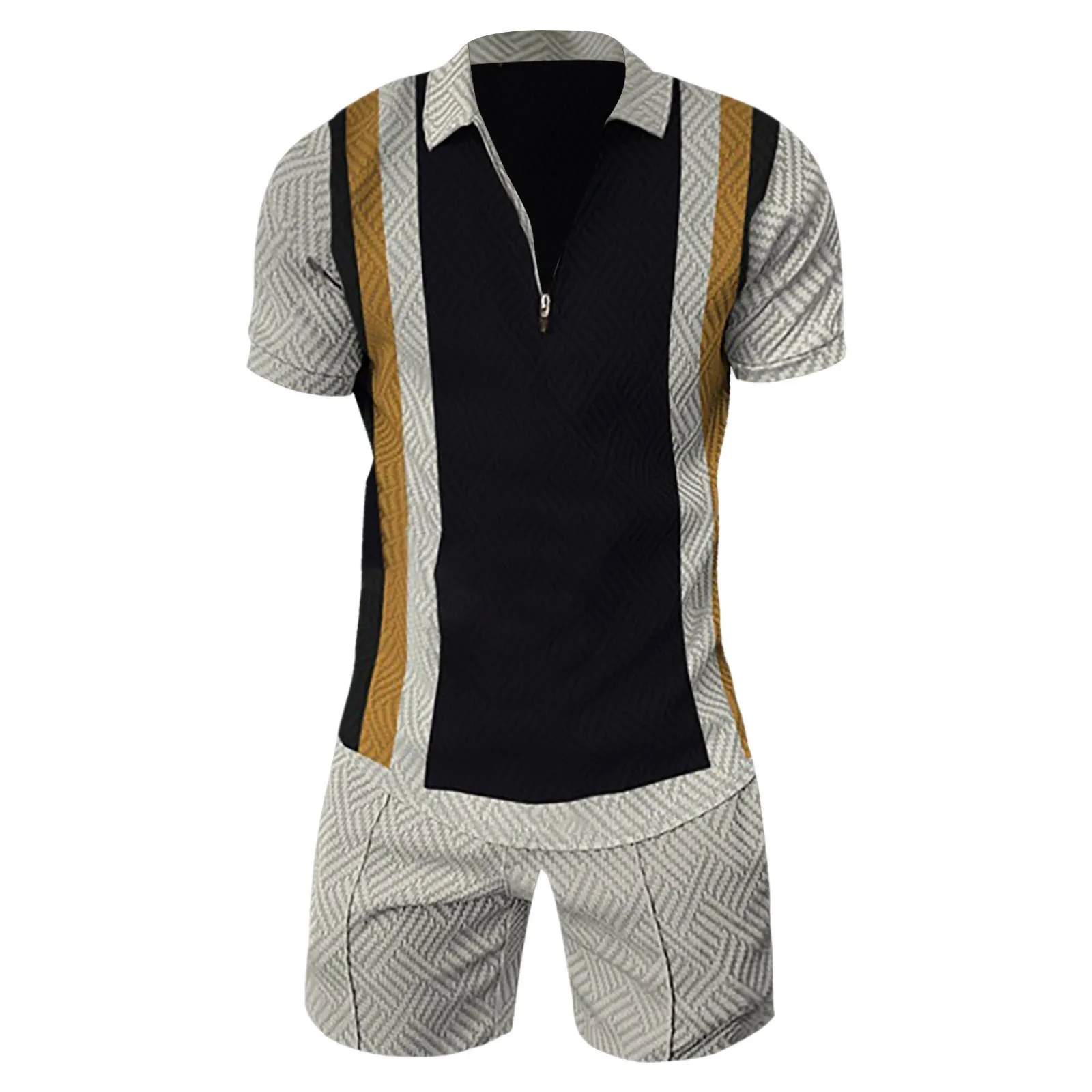 Summer Sports Suit Men 3d Printed Casual Short Sleeve T Shirt Men'S Lapel Zip Polo Shirt Men'S Clothing Mens Polos Tracksuit