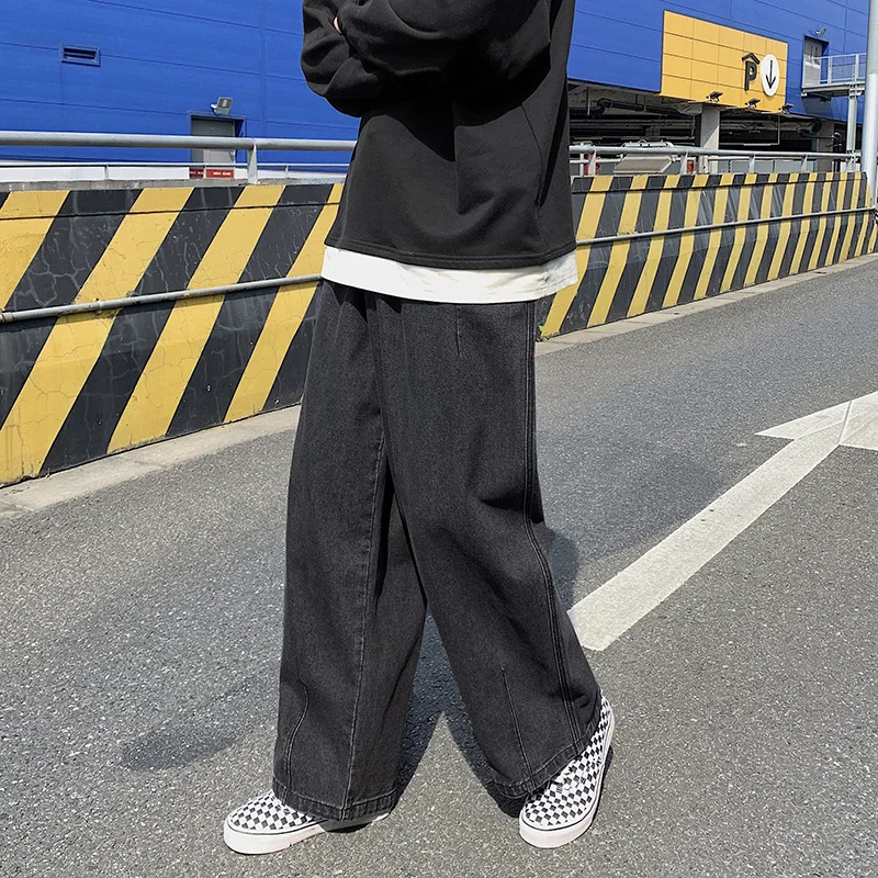 Spot Jeans Men's and Women's Oversized Loose Wide-Leg Pants Fashion Slimming Daddy Pants A353-1-NK35-P55 Blue men's